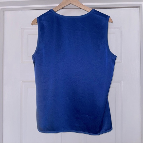 St. John Royal Blue Satin Tank Top 10 Shirt Blouse - Picture 5 of 9